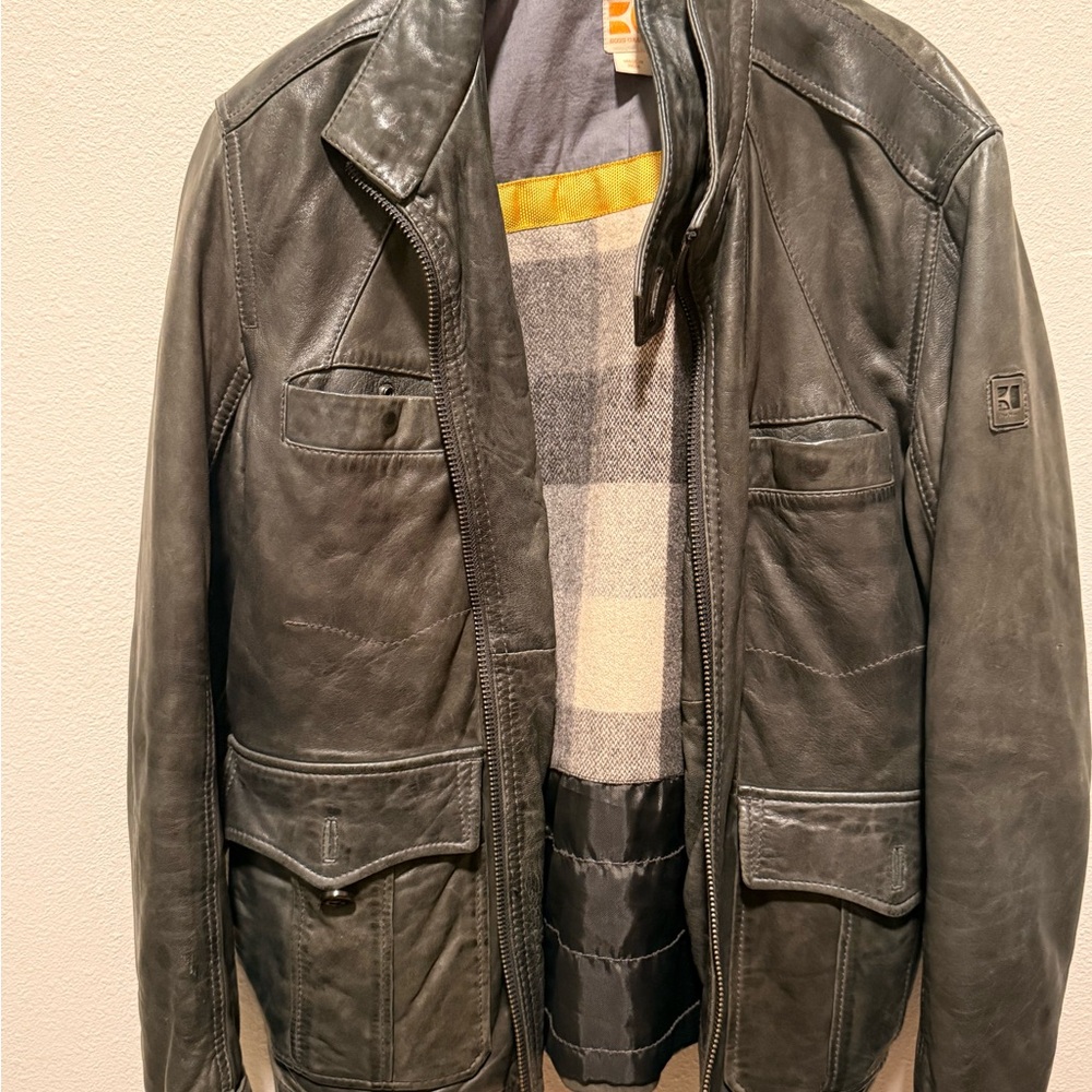 BOSS ORANGE Dark Gray Leather Jacket